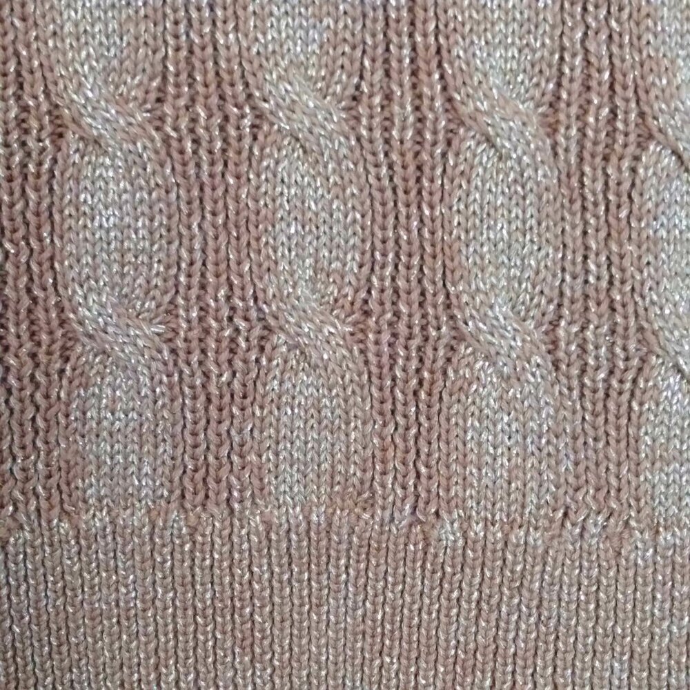 Metallic Gold 90% Woven in Cotton Cable Knit Boatneck Pullover Sweater Sz Lg - Picture 2 of 9